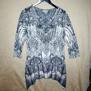 Black and White Women's Bedazzled Paisley Print Blouse.